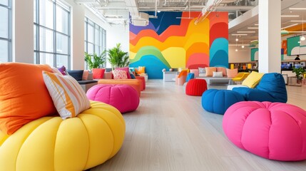Vibrant Creative Brainstorming in Modern Workspace with Relaxing Ambiance, Generative Ai