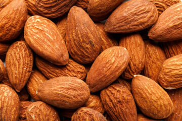 Almonds Prunus amygdalus, macro, close up view. Almond background