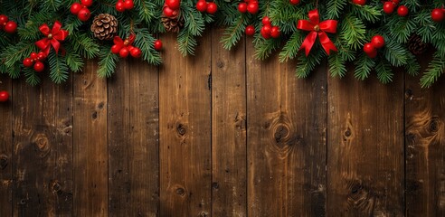 Fototapeta premium Christmas rustic background with wooden planks