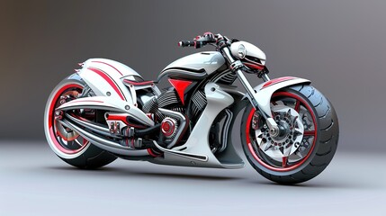 Futuristic white and red motorcycle with intricate details.