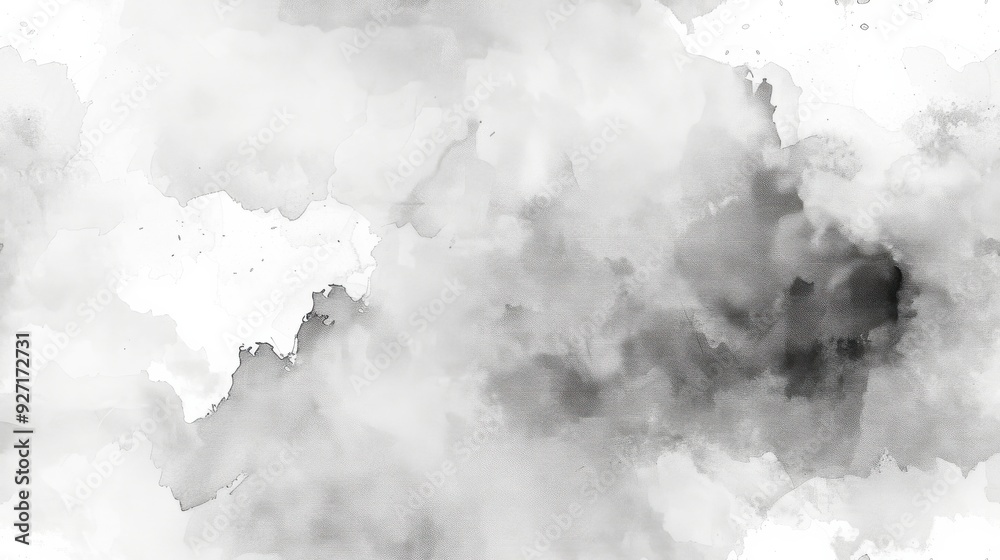 Poster An abstract watercolor background features a blend of grey and white paint splatters, creating a cloudy and ethereal effect. The soft, diffused washes of color evoke a sense of movement and depth.