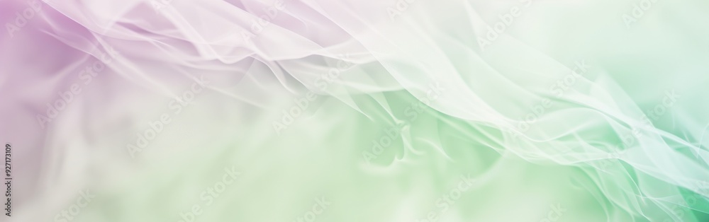 Poster A close-up shot of white sheer fabric draped over a green and white gradient background. The fabric is gathered and flowing, creating soft, delicate folds. The image is out of focus, creating a dreamy