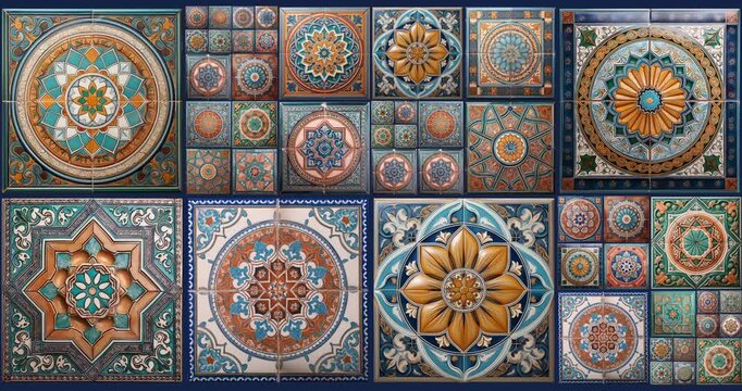 Mosaic loop of traditional ceramic tiles, Morrocan style. AI images were used as design elements.