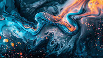 A vibrant abstract painting with swirling colors of red, blue, yellow, and pink.

