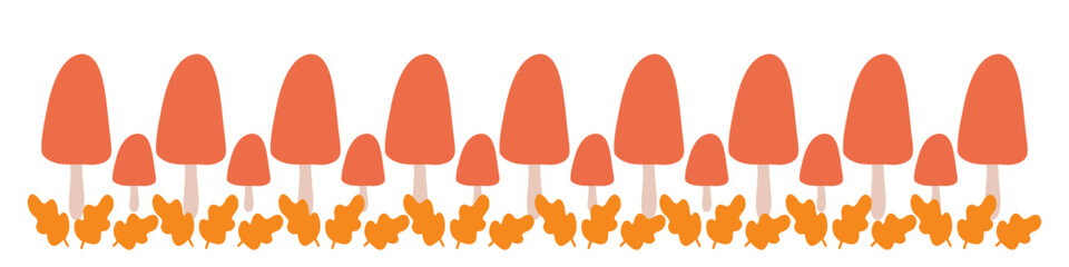 Pattern of orange mushrooms with leaves on a white background
