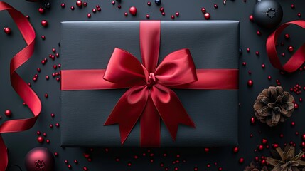 A Black Friday sale banner design featuring a gift card with a red ribbon bow and the message "Black Friday" on a black background.