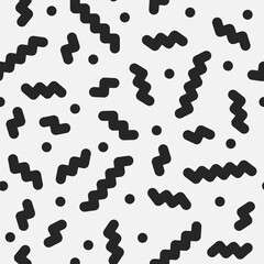 Seamless line doodle memphis pattern Fashion 80-90s. Black and white texture Vector illustration line art