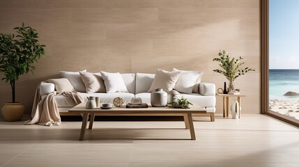 Blank horizontal poster frame mock up in style living room interior, 