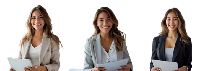 Female businesswoman working with tablet on transparent background