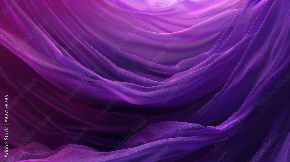Poster A close-up photograph of a purple fabric draped and flowing in a soft and gentle manner. The fabric is translucent, creating a subtle gradient of color from dark purple to light pink. The fabric's tex