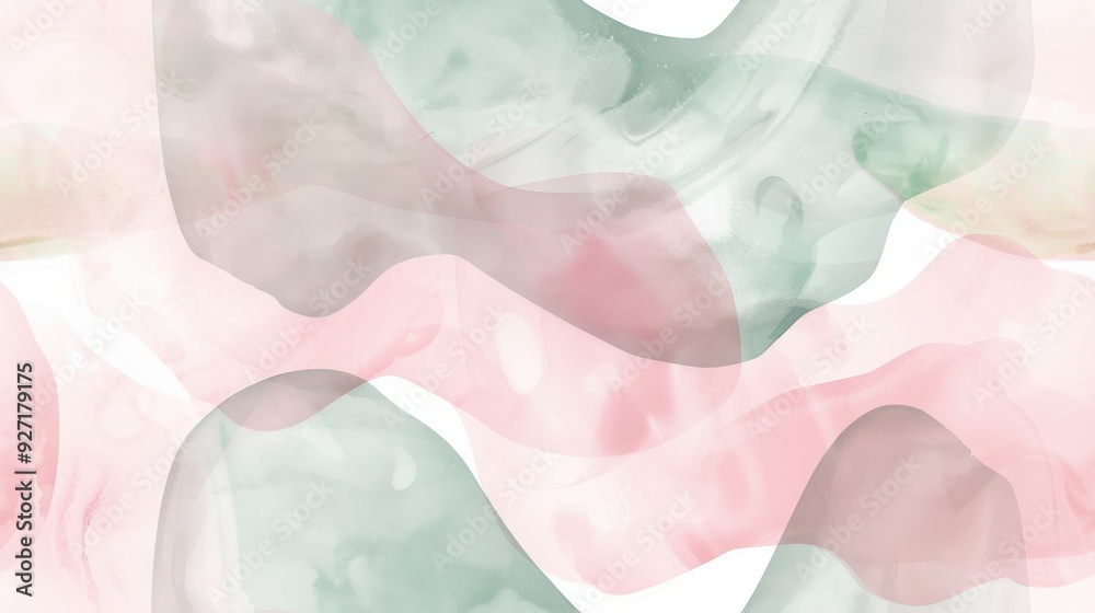 Aufkleber An abstract watercolor background featuring overlapping pink and green shapes, creating a soft and ethereal effect. The shapes are irregular and fluid, giving the impression of movement and flow. The 