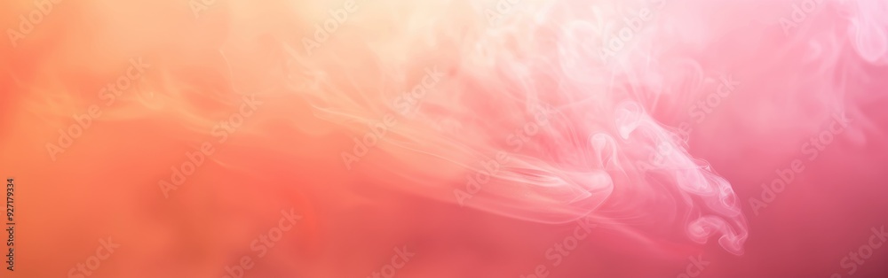 Poster a close-up photograph of pink and yellow swirling smoke with a bright light in the background, creat