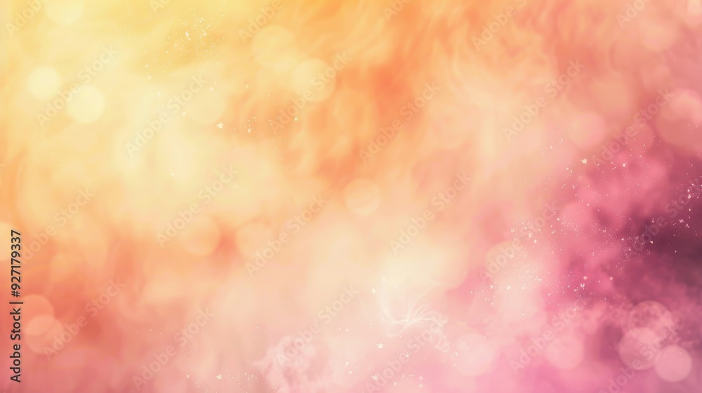 Poster A blurred background with soft, pastel orange and pink colors. It features a scattered pattern of round shapes, giving a bokeh effect.