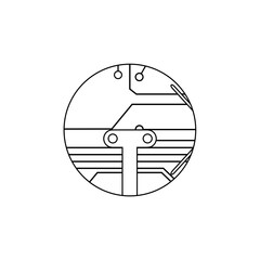 電子機器のボタン電池を入れる場所（金具、プリント基板、電子回路、白黒、線画）