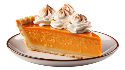 Half of a pumpkin pie isolated on transparent background.