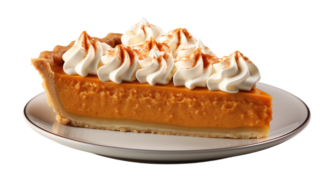 Half of a pumpkin pie isolated on transparent background.