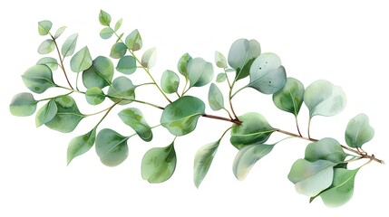Watercolor greenery frame background with eucalyptus leaves and branches on white, empty space in the center for text or design, wedding invitation template
