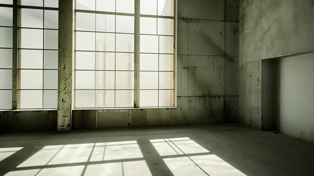 Industrial loft space with large windows shadow patterns