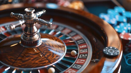Roulette wheel in motion with chips placed on different numbers and colors