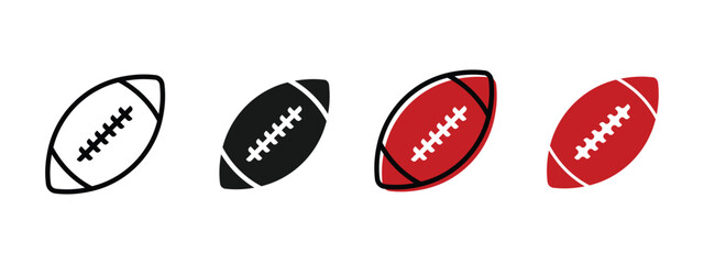 American football, rugby ball various styles, outline, solid black and colored, editable vector eps 10.