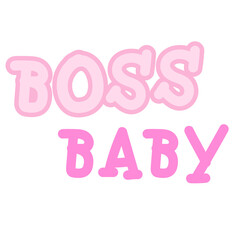 Illustration of pink BOSS BABY letters for font, typography, text, message, cute patches, shirt print, brooch, plush toy, women fashion, girl power, feminist, sticker, initials, calligraphy, badges