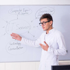 Young it specialist standing in front of the whiteboard