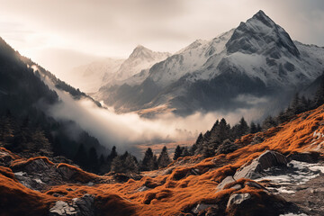 Obraz premium Frosty landscape in mountainous valley