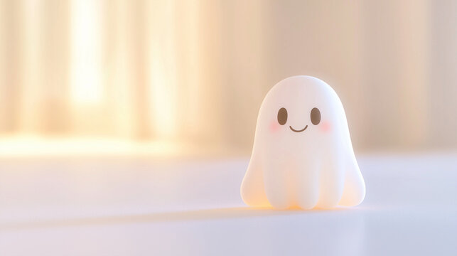 cute ghost character with a friendly face and a playful demeanor, designed for Halloween. Its soft, rounded edges and expressive features create a charming and approachable look pe