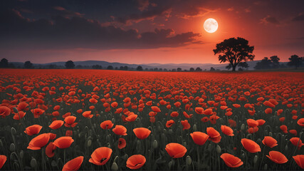 poppy field by night