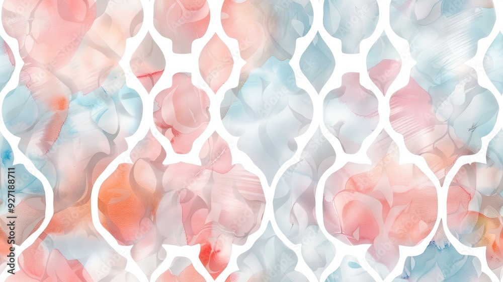 Fototapete a watercolor pattern with abstract shapes in a pink, blue, and white color palette. a repeating patt