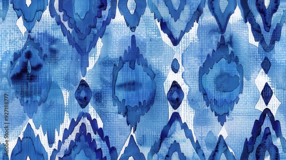 Aufkleber An abstract watercolor pattern in shades of blue, with a textured background. The pattern features a repeated design of overlapping teardrop and diamond shapes.