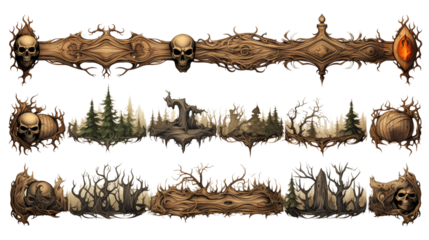 Halloween themed borders and frames, framing your spooky creations, Halloween borders, decorative frames, spooky edges isolated on transparent background.