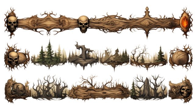 Halloween themed borders and frames, framing your spooky creations, Halloween borders, decorative frames, spooky edges isolated on transparent background.