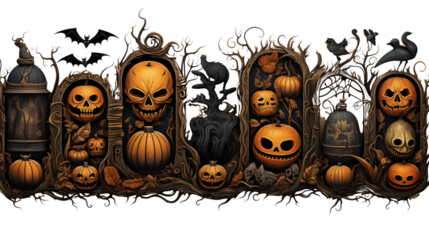 Halloween themed borders and frames, framing your spooky creations, Halloween borders, decorative frames isolated on transparent background.