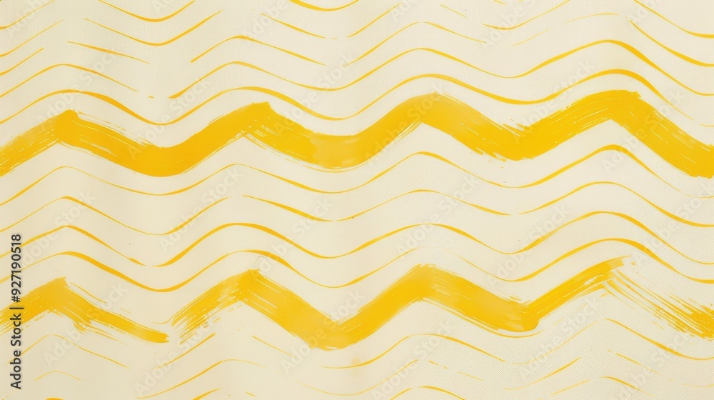 Poster A close-up of a patterned surface with a design of thin, wavy lines painted in pale yellow against a white background. The lines are uneven and slightly jagged, giving the impression of brushstrokes.
