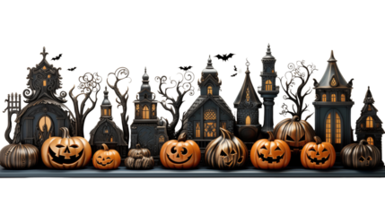 Halloween Wooden Showcase isolated on transparent background.