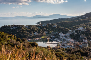 Small village with typical Mediterranean architecture on the island of Corfu, Greece