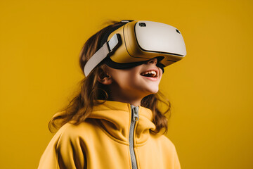 girl enjoying using virtual reality glasses