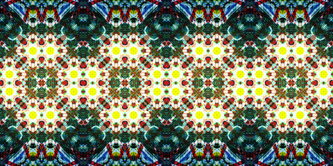 Seamless art drawing patterns kaleidoscope. Acrylic paint is drawn