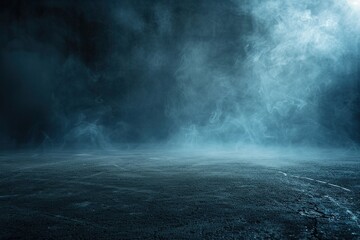 A misty, atmospheric scene with a dark background and foggy textures.