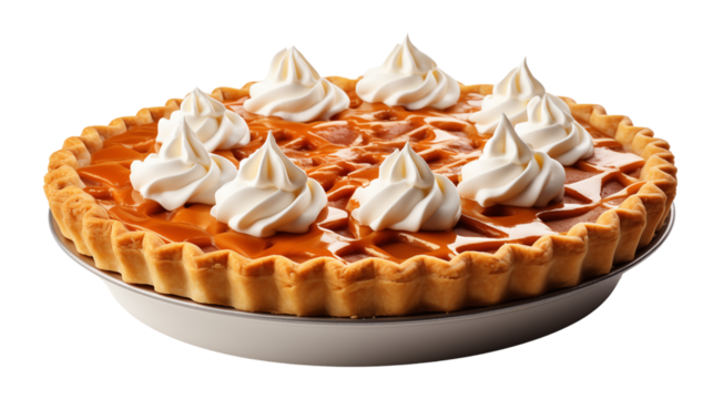 Pumpkin pie isolated on transparent background.