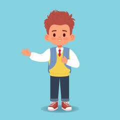 Cute smiling schoolboy with backpack. Vector illustration