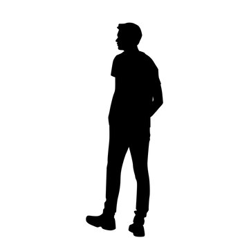 recommend clip art: Vector silhouette of man  standing, profile, business people, black color,  isolated on white background