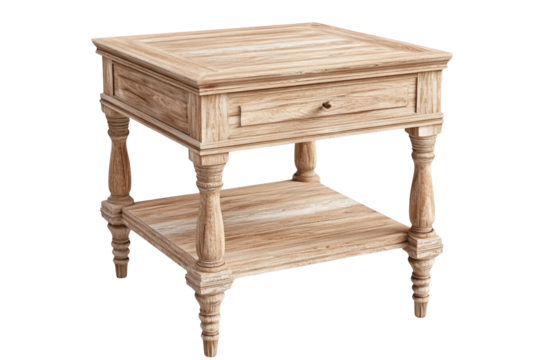 Elegant wooden side table with a drawer and open shelf, perfect for living rooms and bedrooms, adds a rustic charm to any space.