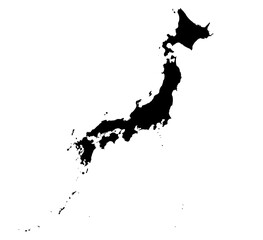 A contour map of Japan. Vector graphic illustration on a transparent background with black country's borders