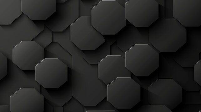 Modern abstract black hexagonal texture background with subtle gradients, perfect for technology-themed designs, futuristic presentations, and elegant digital art projects
