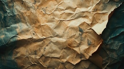 Naklejka premium Crinkled, weathered paper with a textured surface. This image can be used as a background for vintage or rustic designs.