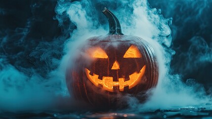 Spooky Jack-o'-lantern in smoke. Perfect for Halloween-themed designs, websites, and social media posts.
