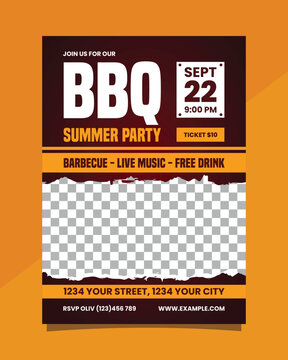 BBQ summer party poster or flyer template design