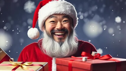 Portrait asian Santa Claus with gifts and presents on festive background - Powered by Adobe